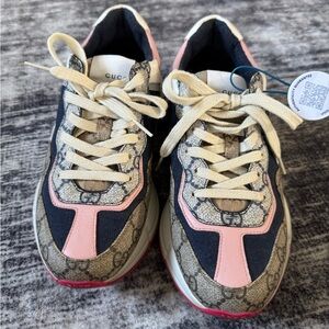 Gucci Women's Rhython Sneakers in Pink, Cream, and Navy